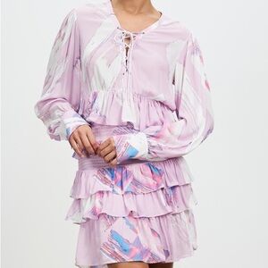 IRO ARTEMISA long sleeve mini dress tiger ruffle lace front bohemian 6 new